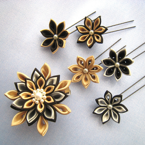 つまみ細工 髪飾り 白黒 ヘアピン MU-ra_kanzashi 通販 11378055 つまみ細工 髪飾り 白黒 ヘアピン MU-ra_kanzashi 通販 11378055