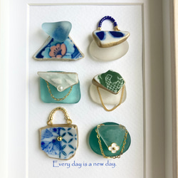 花のシー陶器のバッグ・シーグラスアート・インテリア小物・置物・壁かけ 3枚目の画像
