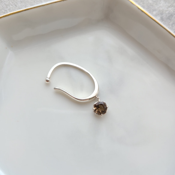 ※29日まで【秋冬限定】<Herz> Brown color wide Earcuff/SV925 ≪送料無料≫ 天然石 5枚目の画像