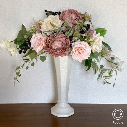 アートフラワー置き型アレンジ陶器ローズピオニーアーティフィシャル