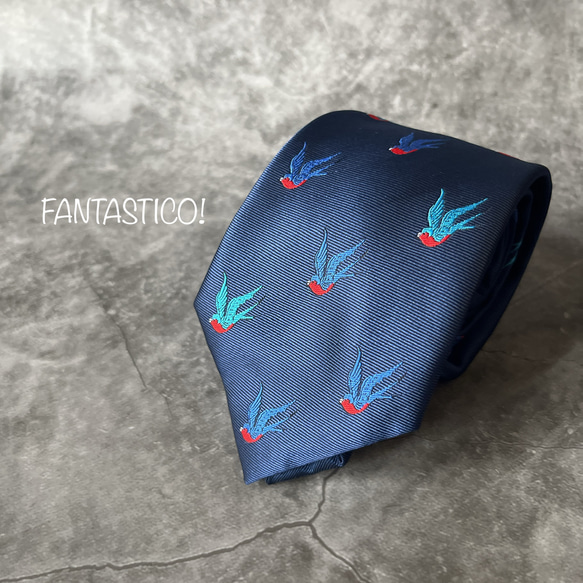 【僕の好きなことネクタイ】ツバメ柄刺繍ネクタイ♪プレゼント 父の日 ギフトプレゼント ユーモアネクタイ つばめ燕鳥バード 1枚目の画像