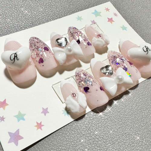 【No.024】ネイルチップ♡地雷系♡量産型♡ピンクネイル♡ハートネイル No.024】ネイルチップ♡地雷系♡量産型♡ピンクネイル♡ハートネイル