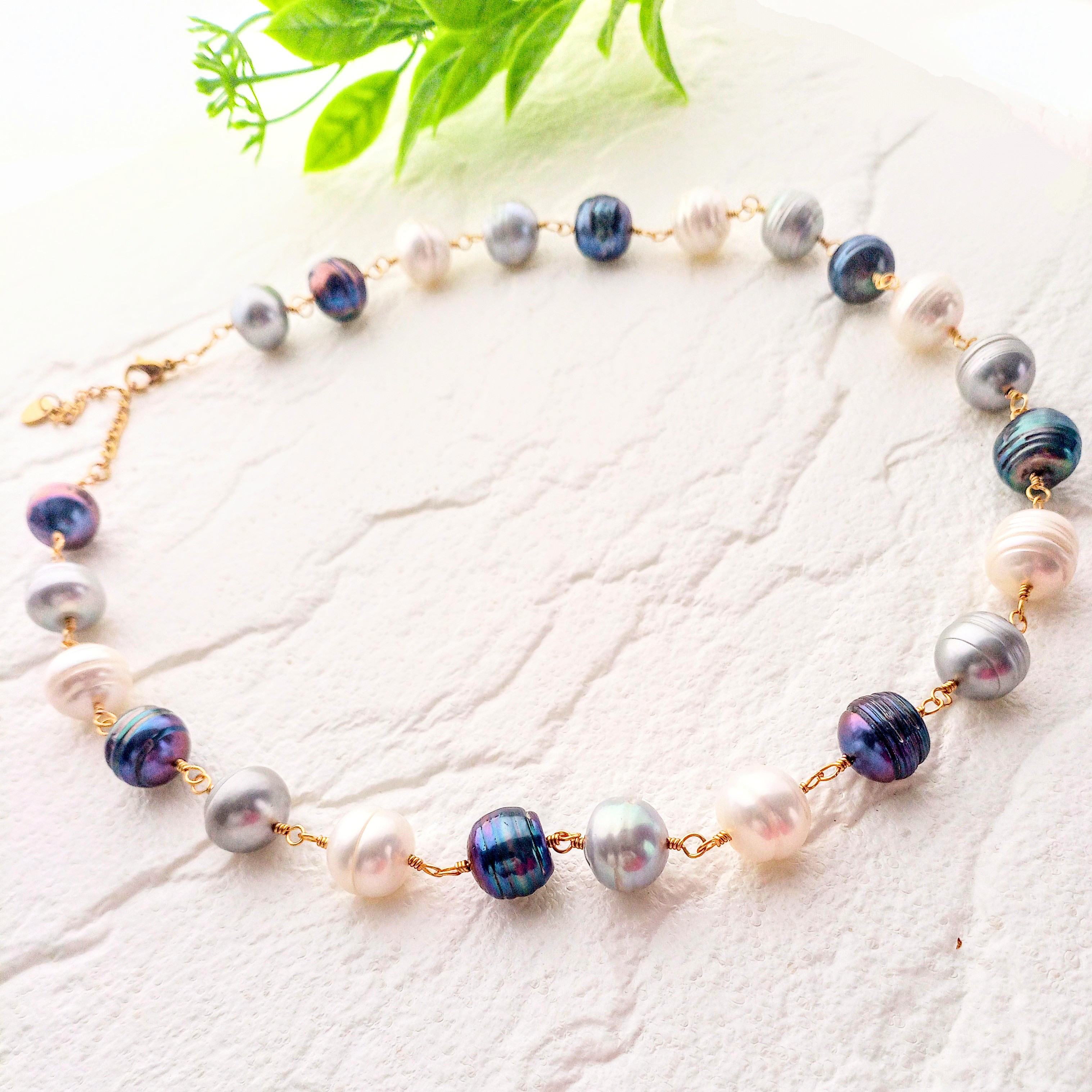 ◆SALE◆大粒淡水パールのマルチカラーネックレス