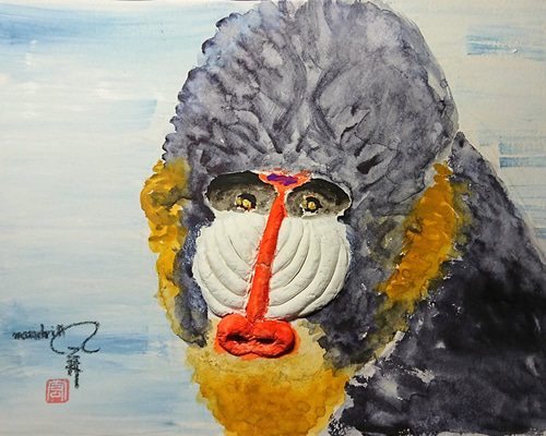 【原画】『ルドリー将軍』（マンドリル　猿　絵画　パステル画） 原画】『ルドリー将軍』（マンドリル 猿 絵画 パステル画） - メルカリ