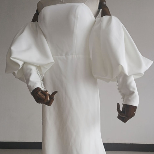 フランス風 ベアトップ ウエディングドレス 前撮り 取り外し可能 姫袖  