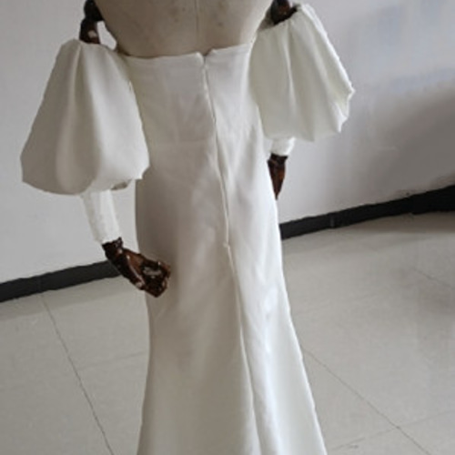 フランス風 ベアトップ ウエディングドレス 前撮り 取り外し可能 姫袖  