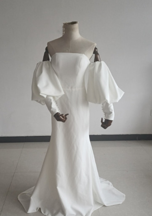 ウェディングドレスフランス風 ベアトップ ウエディングドレス 前撮り 取り外し可能マーメイドライン