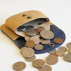 ミニ財布 本革製カードケース付き小銭入れ ワニ柄ネイビー×オーク N011 紺×黄土色 コンパクト財布 コインケース 5枚目の画像