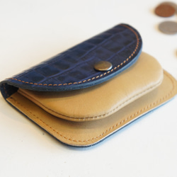 ミニ財布 本革製カードケース付き小銭入れ ワニ柄ネイビー×オーク N011 紺×黄土色 コンパクト財布 コインケース 7枚目の画像