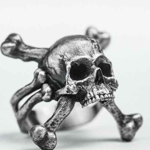 925 スターリング シルバー X シェイプ スカル リング、ドライ ボーン  