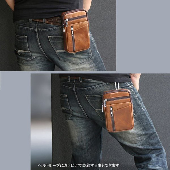 メンズ　スマホショルダー 牛革 小さいbag (ブラック) 2way ベルトポーチ　使いやすいバッグ 6枚目の画像