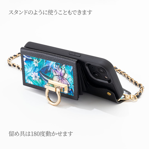 iPhone17 対応☆天然貝 螺鈿アート×本革レザー☆スマホケース（カード
