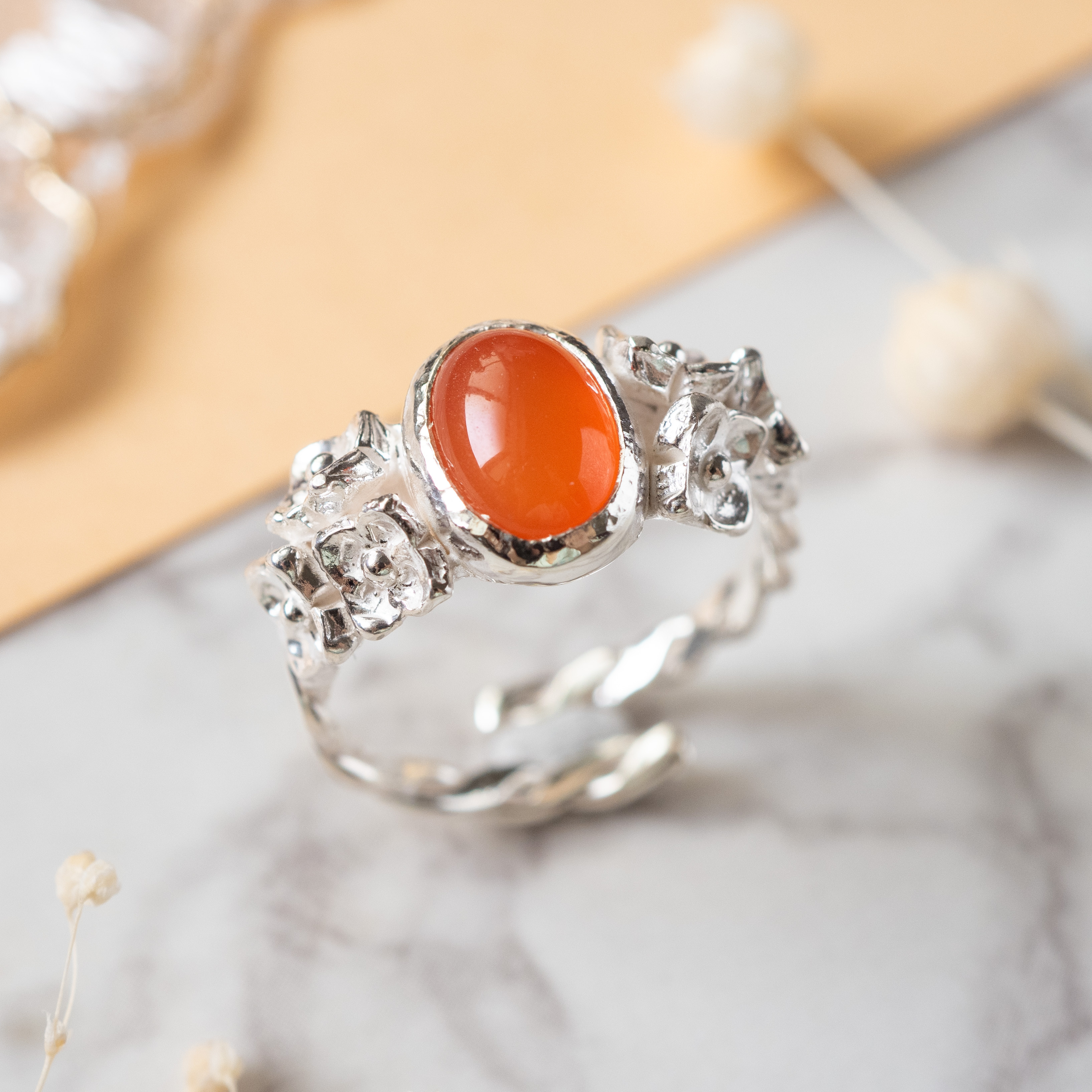 【受注】金木犀とカーネリアンのツイストフリーリング SV925