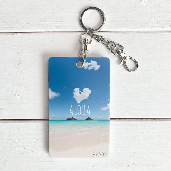 ハードパスケース ハワイアンデザイン定期いれ ラニカイビーチの写真 フラガール IDカード ハート型の雲 青空 砂浜 3枚目の画像