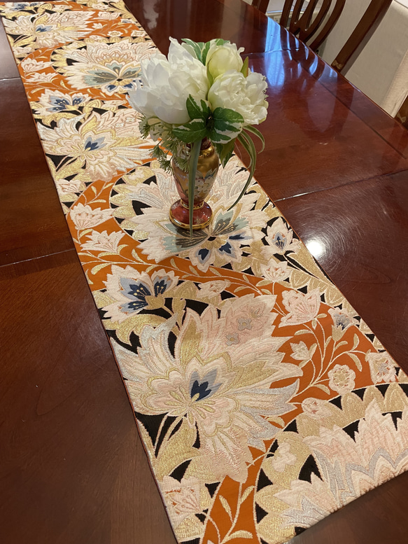 豪華刺繍の袋帯で作った正絹テーブルランナー帯リメイク1619