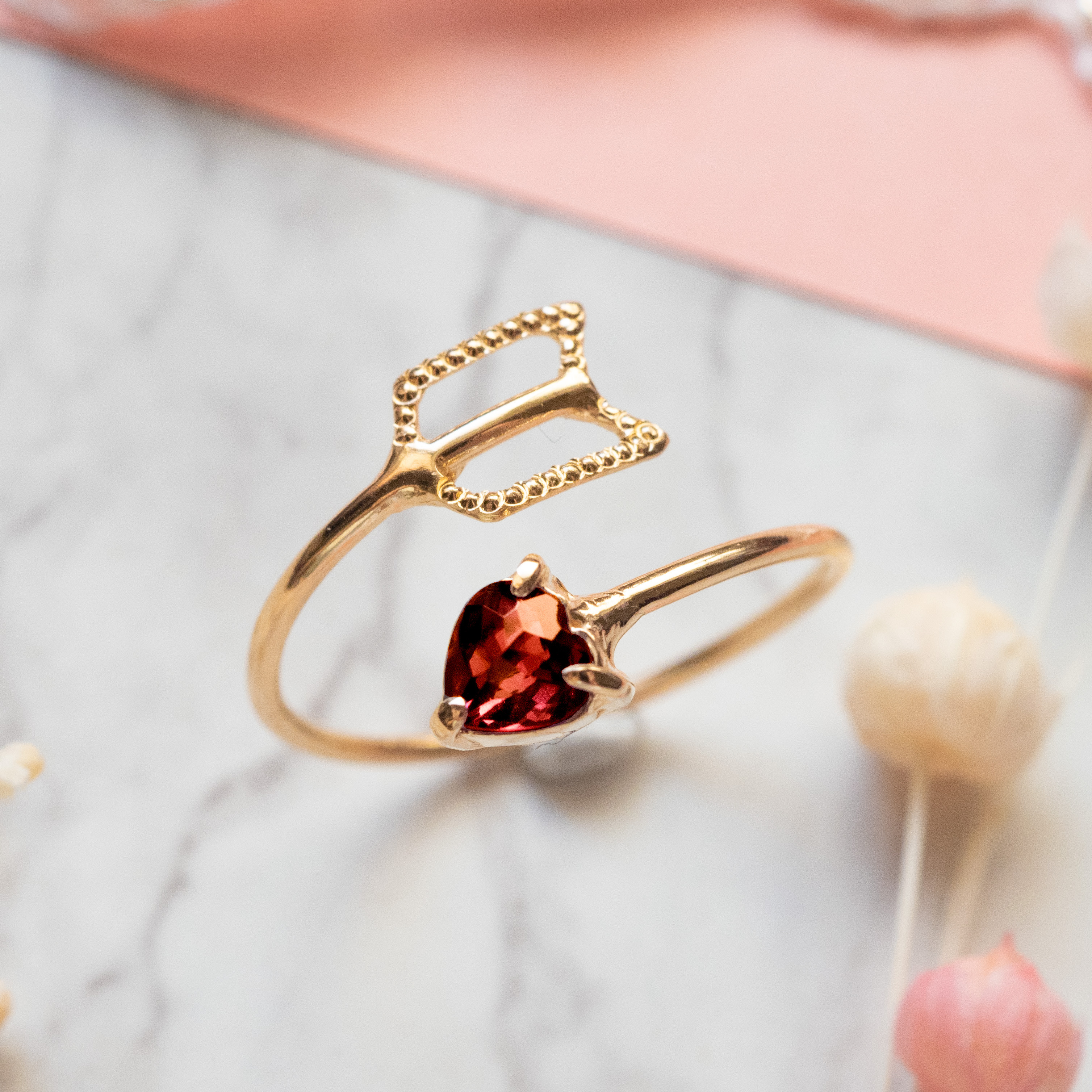 【受注】ガーネットのハートアローリング SV925