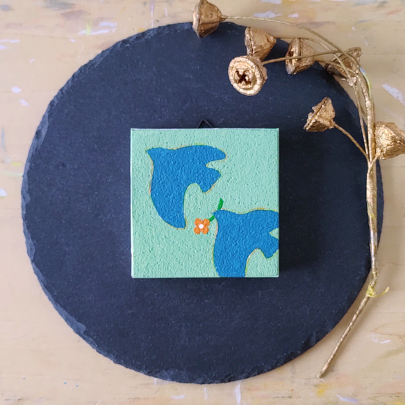 「幸せの青いことり」小さなコルクボードの原画＊アートパネル 1枚目の画像