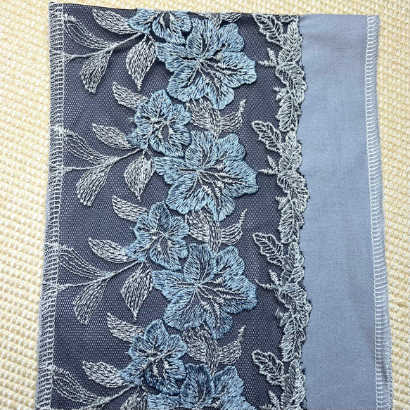 洗える刺繍半衿　浅縹（あさはなだ）色のお花 8枚目の画像