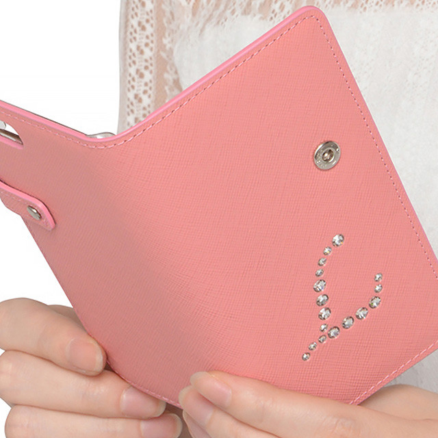 iPhone ケース サフィアーノレザー スワロフスキー 手帳型 アルファベット イニシャル gisd