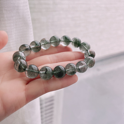 天然無処理 グリーン千層ファントムガーデンクォーツ ブレスレット  