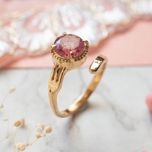 受注】ストロベリークォーツのフォークリング SV925 指輪・リング miam