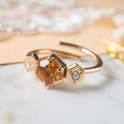 受注】六角シトリンのハニカムフリーリング SV925 指輪・リング miam