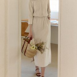 2023年秋冬綿麻の女性ワンピース 七分袖ドレス 4枚目の画像