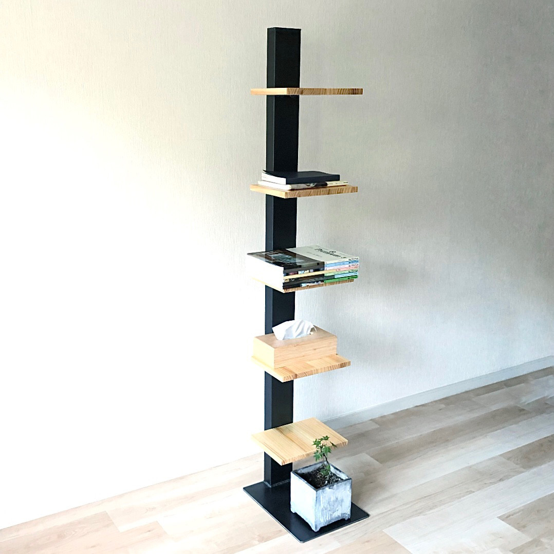 アイアン　天然木　ブックタワー　ブックスタンド　オブジェスタンド　モダン　飾り棚　シンプル　スタイリッシュ　隙間収納