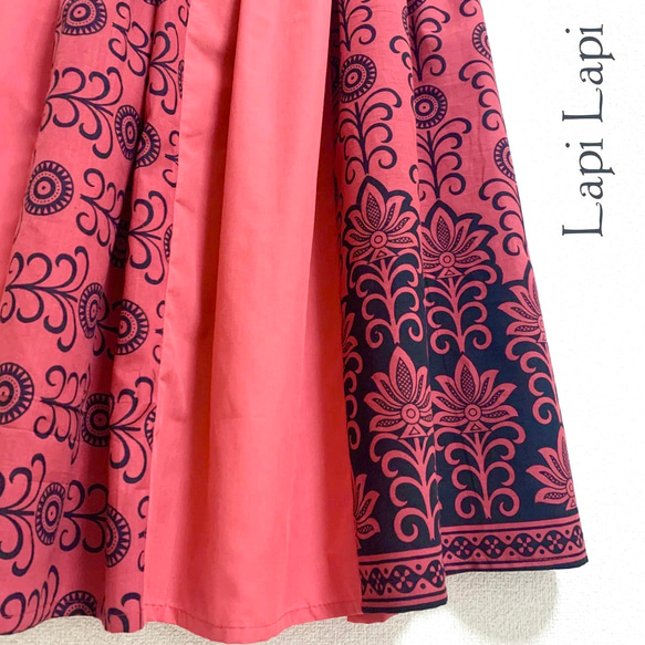 インド綿バティック柄スカート レッド 3枚目の画像