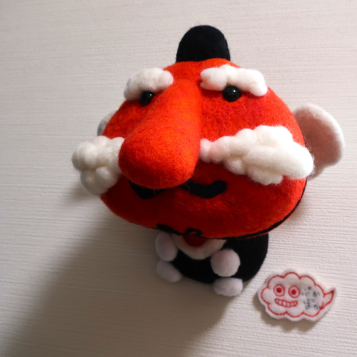 オーダー受注品☆羊毛の☆壁から飛び出る天狗さん大 羊毛