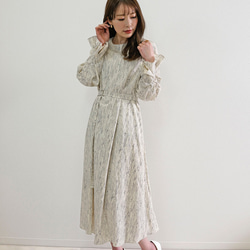 涼さら【セットアップ】花柄バンドカラーTブラウス＆アシメフレア