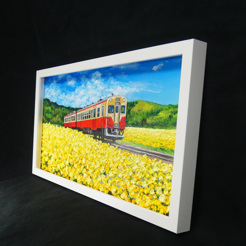 油彩画「石神の菜の花畑とキハ200形」－小湊鐵道の春の情景－ 絵画