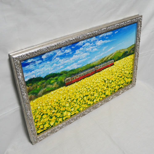 油絵 油彩 油彩画 絵 絵画 【菜の花畑を走る小湊鉄道】 絵画 油絵 油彩 油彩画 絵 絵画 【菜の花畑を走る小湊鉄道】 絵画