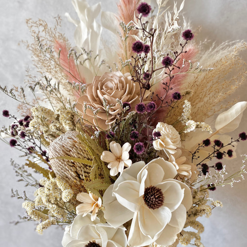 アネモネとダリアのパンパスグラスウェディングブーケ/ドライフラワー