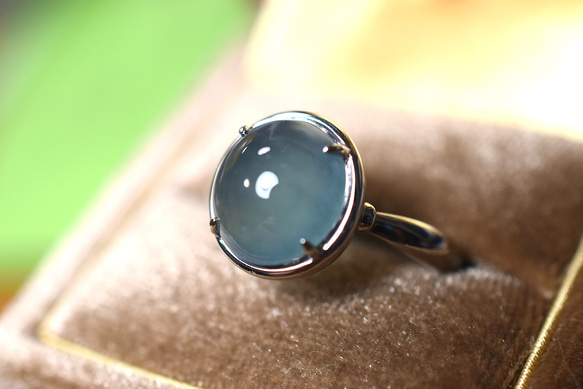 a16 受注製作 k18金ホワイトゴールド 天然 藍水 グアテマラ産 本翡翠 リング 指輪 ご褒美 プレゼント 15枚目の画像
