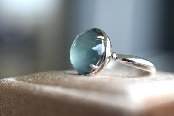 a16 受注製作 k18金ホワイトゴールド 天然 藍水 グアテマラ産 本翡翠 リング 指輪 ご褒美 プレゼント 8枚目の画像