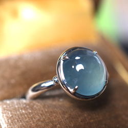a16 受注製作 k18金ホワイトゴールド 天然 藍水 グアテマラ産 本翡翠 リング 指輪 ご褒美 プレゼント 2枚目の画像