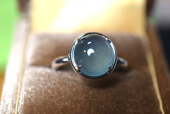 a16 受注製作 k18金ホワイトゴールド 天然 藍水 グアテマラ産 本翡翠 リング 指輪 ご褒美 プレゼント 10枚目の画像