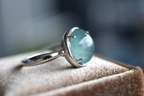 a16 受注製作 k18金ホワイトゴールド 天然 藍水 グアテマラ産 本翡翠 リング 指輪 ご褒美 プレゼント 7枚目の画像