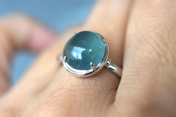 a16 受注製作 k18金ホワイトゴールド 天然 藍水 グアテマラ産 本翡翠 リング 指輪 ご褒美 プレゼント 16枚目の画像