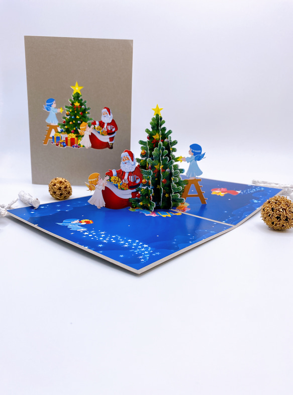 NEW! クリスマスカード　クリスマスツリー　手作りクリスマスポップアップカード　Holy night 2枚目の画像