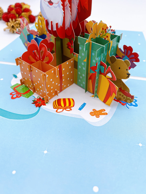 NEW! クリスマスカード　クリスマスハウス　手作りクリスマスポップアップカード　びっくりサンタ 7枚目の画像