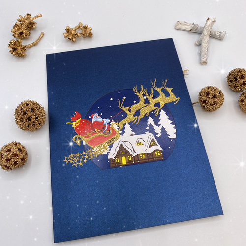 大人気! クリスマスカード クリスマスサンタそり 手作りクリスマス