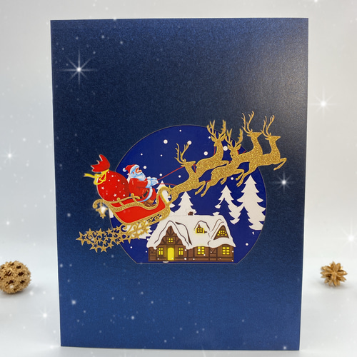 大人気! クリスマスカード クリスマスサンタそり 手作り