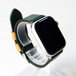 Apple Watch 腕時計ベルト 腕時計バンド 牛革レザー 全ケースサイズ制作 ディープグリーン 深緑色 3枚目の画像