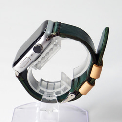 Apple Watch 腕時計ベルト 腕時計バンド 牛革レザー 全ケースサイズ制作 ディープグリーン 深緑色 4枚目の画像