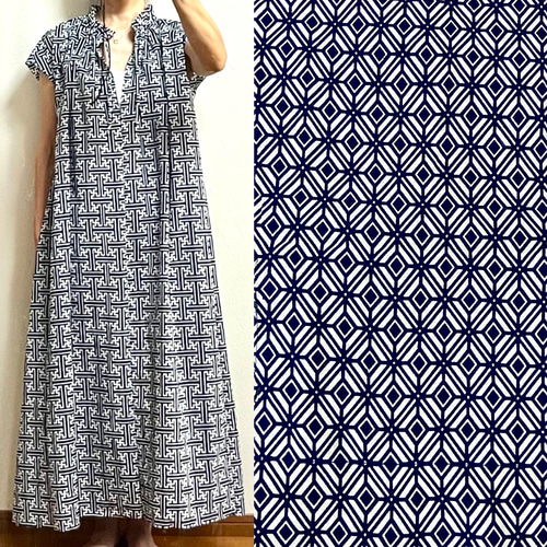 浴衣リメイクワンピース/サイズL/フレンチ袖/マキシ丈
