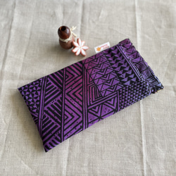 ふわふわ　メガネケース　ペンケース　小物入れ　使いやすいバネ口　ハワイアン　キルティング　カヒコ　タパ　紫　パープル 3枚目の画像