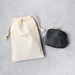 送料無料 小さい財布 ミニマム 革巻き がま口 国産 蝋引き革 ミニ財布 口金 ガマ口 ガマグチ ブラック AURAMU 9枚目の画像