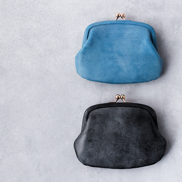 送料無料 小さい財布 ミニマム 革巻き がま口 国産 蝋引き革 ミニ財布 口金 ガマ口 ガマグチ ブラック AURAMU 12枚目の画像